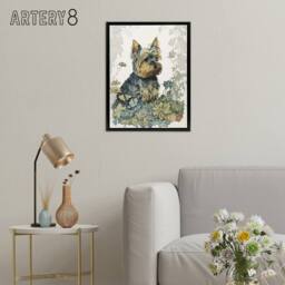 "Artery8 Yorkshire Terrier Dog In Wildflowers Framed Canvas Wall Art Print - Size: W12"" x H16""" - thumbnail 3