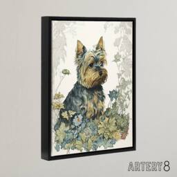 "Artery8 Yorkshire Terrier Dog In Wildflowers Framed Canvas Wall Art Print - Size: W12"" x H16""" - thumbnail 2