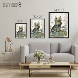 "Artery8 Yorkshire Terrier Dog In Wildflowers Framed Canvas Wall Art Print - Size: W12"" x H16""" - thumbnail 4