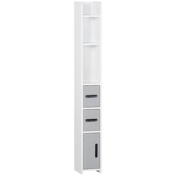 Kleankin Tall Bathroom Storage Cabinet Freestanding Linen Tower Cabinet in Grey - thumbnail 1