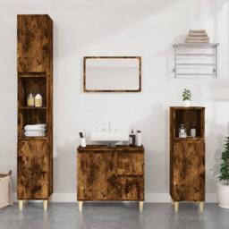 Berkfield Home Durable Bathroom Cabinet Smoked Oak 30x30x190 cm Engineered Wood in Brown - Size: 30 x 30 x 190 cm - thumbnail 2