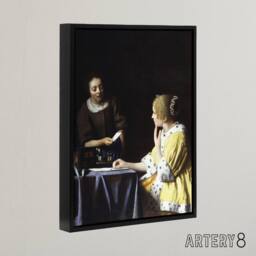 "Artery8 Mistress & Maid Portrait Vermeer Black Framed Canvas Wall Art - Size: W12"" x H16""" - thumbnail 2