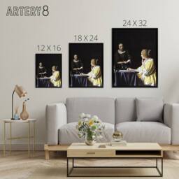 "Artery8 Mistress & Maid Portrait Vermeer Black Framed Canvas Wall Art - Size: W12"" x H16""" - thumbnail 4