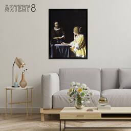 "Artery8 Mistress & Maid Portrait Vermeer Black Framed Canvas Wall Art - Size: W12"" x H16""" - thumbnail 3