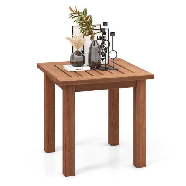 Costway Patio Hardwood Side Table Outdoor Square End Table Wooden Slatted Coffee Table in Natural - image 1