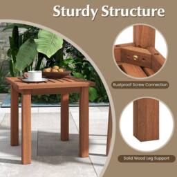 Costway Patio Hardwood Side Table Outdoor Square End Table Wooden Slatted Coffee Table in Natural - thumbnail 4