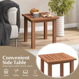 Costway Patio Hardwood Side Table Outdoor Square End Table Wooden Slatted Coffee Table in Natural - thumbnail 6