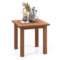 Costway Patio Hardwood Side Table Outdoor Square End Table Wooden Slatted Coffee Table in Natural - thumbnail 1
