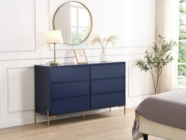 Vente-unique 6-Drawer Chest Of Drawers - MDF & Metal - Gloss Blue & Gold - image 1