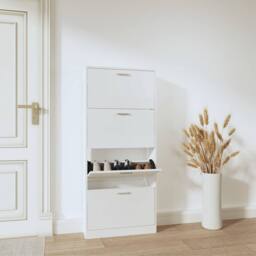 Berkfield Home Shoe Cabinet High Gloss White 59x17x150 cm Engineered Wood - Size: 59 x 17 x 150 cm - thumbnail 2
