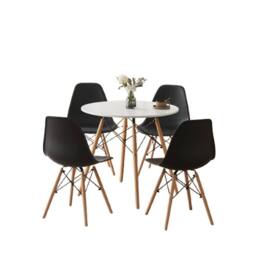 Comfy Living Ltd 5 Piece Dining Set With Round White Wooden Top & 4 Black Chairs With Metal Detailing - thumbnail 8