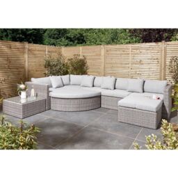 Cheshire 8 Seater Multifunction Flat Wicker Weave Garden Sofa Set in Light Grey - thumbnail 1