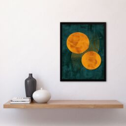 "Artery8 Wall Art Print Abstract Yellow Copper Circles Lines Painting Art Framed Poster in Black - Size: W12"" x H16""" - thumbnail 4