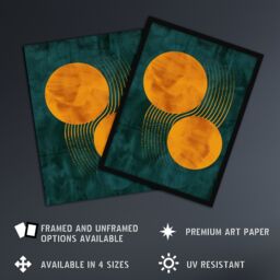 "Artery8 Wall Art Print Abstract Yellow Copper Circles Lines Painting Art Framed Poster in Black - Size: W12"" x H16""" - thumbnail 2