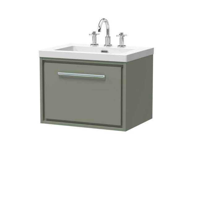Balterley Bathroom 1 Soft Close Drawer Wall Hung Fireclay Basin, Green, 600mm in Green