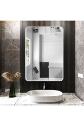 Living and Home Modern Beveled Edge Frameless Rounded Rectangle Wall Mirror in Silver - Size: Small - thumbnail 3