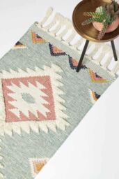 Homescapes Tenali Blue Kilim Runner Wool Rug 66 x 200 cm - Size: 66 cm x 200 cm - thumbnail 1