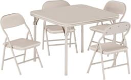 London Boutique 5PCS Kids Folding Table & Chair Set Dining Table &4 Upholstered Chairs in Beige - thumbnail 5