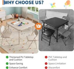 London Boutique 5PCS Kids Folding Table & Chair Set Dining Table &4 Upholstered Chairs in Beige - thumbnail 7