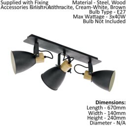 Loops Flush Ceiling Light Colour Anthracite Cream White Brown Shade Bulb E27 3x40W - thumbnail 2