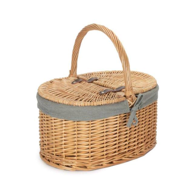 Red Hamper Wicker Cotton Lined Buff Oval Shopping Basket in Grey - image 1