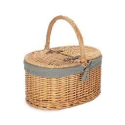 Red Hamper Wicker Cotton Lined Buff Oval Shopping Basket in Grey