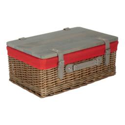 Red Hamper Antique Wash Red Lined Willow Empty Picnic Basket with Pinewood Lid - Size: Medium - thumbnail 2