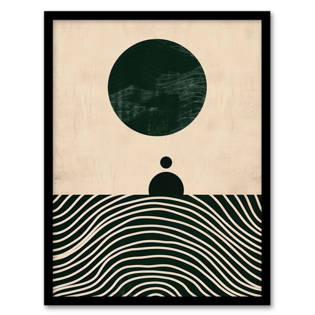 "Artery8 Wall Art Print Tranquil Green Sea Abstract Calm Bauhaus Design Art Framed Poster in Black - Size: W12"" x H16""" - image 1