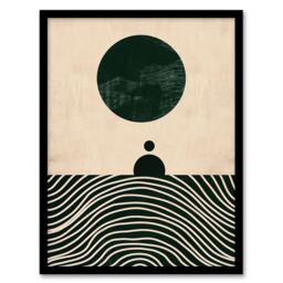 "Artery8 Wall Art Print Tranquil Green Sea Abstract Calm Bauhaus Design Art Framed Poster in Black - Size: W12"" x H16""" - thumbnail 1
