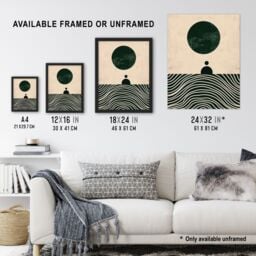 "Artery8 Wall Art Print Tranquil Green Sea Abstract Calm Bauhaus Design Art Framed Poster in Black - Size: W12"" x H16""" - thumbnail 3