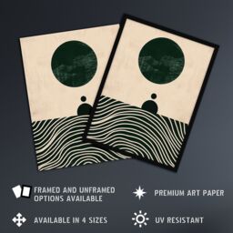 "Artery8 Wall Art Print Tranquil Green Sea Abstract Calm Bauhaus Design Art Framed Poster in Black - Size: W12"" x H16""" - thumbnail 2
