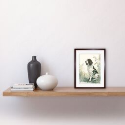 "Artery8 Wall Art Print English Springer Spaniel Dog in Field Modern Pastel Watercolour Artwork Framed 9X7 Inch in Brown - Size: W7"" x H9""" - thumbnail 2