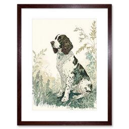 "Artery8 Wall Art Print English Springer Spaniel Dog in Field Modern Pastel Watercolour Artwork Framed 9X7 Inch in Brown - Size: W7"" x H9""" - thumbnail 1