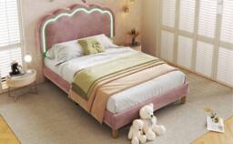 Rolipo 3ft Pink Velvet Single Bed Frame with Adjustable LED Headboard - thumbnail 5