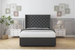 "Sloomy Dior Dumfries Divan Bed Base 2 Drawers - 54"" Wingback Headboard in Dark Grey - Size: Double" - thumbnail 2