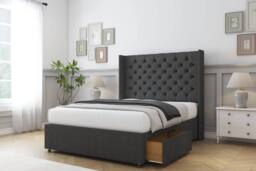 "Sloomy Dior Dumfries Divan Bed Base 2 Drawers - 54"" Wingback Headboard in Dark Grey - Size: Double" - thumbnail 4