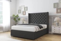 "Sloomy Dior Dumfries Divan Bed Base 2 Drawers - 54"" Wingback Headboard in Dark Grey - Size: Double" - thumbnail 3