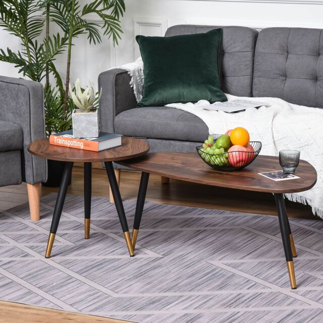 HOMCOM Coffee Table Set of 2 Nesting End Side Tables for Living Room in Brown - image 1