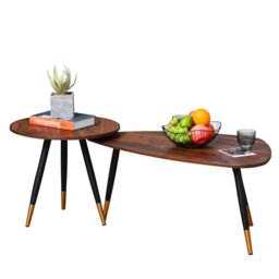 HOMCOM Coffee Table Set of 2 Nesting End Side Tables for Living Room in Brown - thumbnail 2
