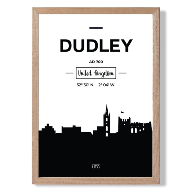 ARTZE Dudley Black & White City Skyline Framed Print SIZE: A2 with Oak Frame - Size: A4 - image 1