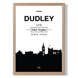 ARTZE Dudley Black & White City Skyline Framed Print SIZE: A2 with Oak Frame - Size: A4 - thumbnail 1