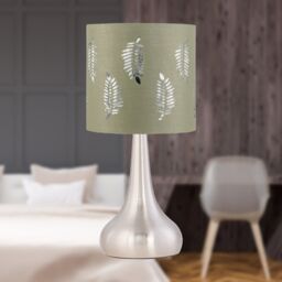 First Choice Lighting Romana - Brushed Chrome Touch Table Lamp with Sage Green Fern Shade in Silver - thumbnail 3