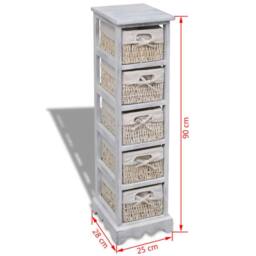 Berkfield Home Stunning Wooden Storage Rack 5 Weaving Baskets White - thumbnail 7