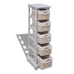 Berkfield Home Stunning Wooden Storage Rack 5 Weaving Baskets White - thumbnail 1