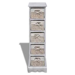 Berkfield Home Stunning Wooden Storage Rack 5 Weaving Baskets White - thumbnail 3