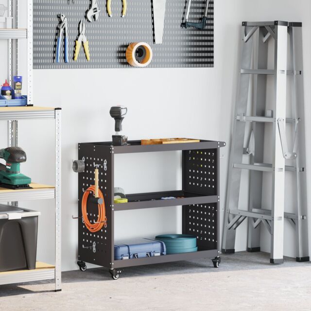 Berkfield Home Tool Trolley with Shelf with Wheel with Storage Manual Black Medium Metal - image 1