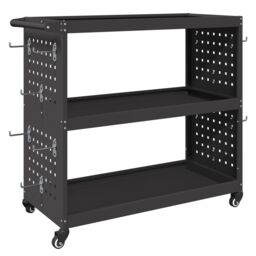 Berkfield Home Tool Trolley with Shelf with Wheel with Storage Manual Black Medium Metal - thumbnail 7