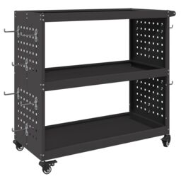 Berkfield Home Tool Trolley with Shelf with Wheel with Storage Manual Black Medium Metal - thumbnail 2