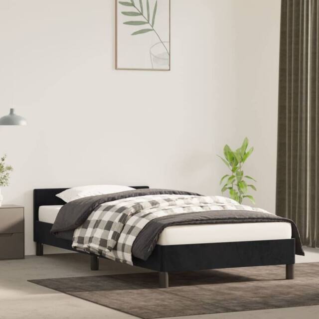 Berkfield Home Bed Frame with Headboard Black 90x190cm Single Velvet - image 1