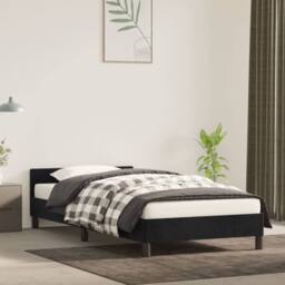 Berkfield Home Bed Frame with Headboard Black 90x190cm Single Velvet - thumbnail 1